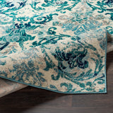 Damask Pattern Soft Teal Aqua Ivory Area Rug