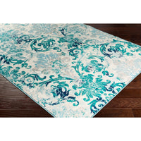 Damask Pattern Soft Teal Aqua Ivory Area Rug