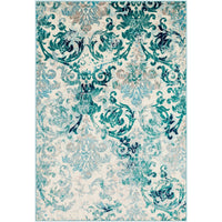 Damask Pattern Soft Teal Aqua Ivory Area Rug