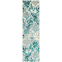 Damask Pattern Soft Teal Aqua Ivory Area Rug