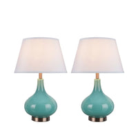 Aspen Creative 2 Pack Set 23" High Glass Table Lamp, Turquoise with Antique Red Copper Base and Hardback Empire Lamp Shade White