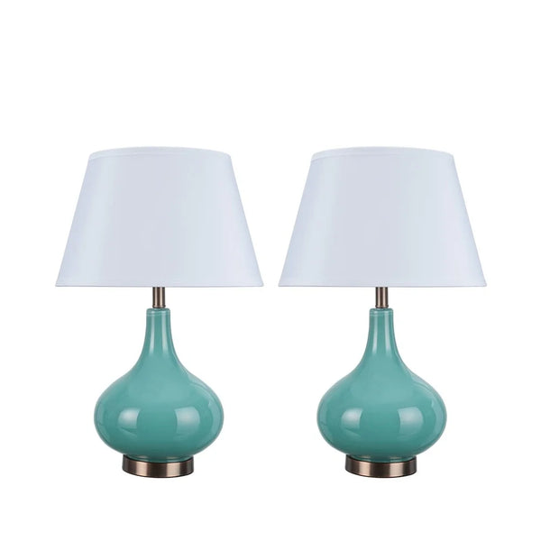 Aspen Creative 2 Pack Set 23" High Glass Table Lamp, Turquoise with Antique Red Copper Base and Hardback Empire Lamp Shade White