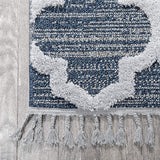Vera Navy Blue Grey | Moroccan Lattice High-Lo Textured | Area Rug