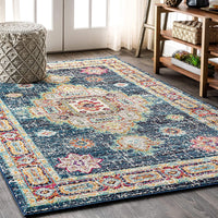 JONATHAN Y Bohemian FLAIR Boho Vintage Medallion Blue/Red soft Area Rug