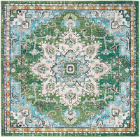 Boho Chic Medallion Distressed Soft Area Rug, Green / Turquoise