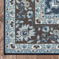 Eugene Blue Oriental Medallion Non-Slip Rubber Backed Area Rug