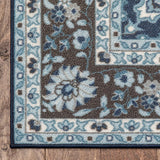 Eugene Blue Oriental Medallion Non-Slip Rubber Backed Area Rug