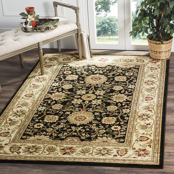 Lyndhurst Traditional Oriental Soft Area Rug Black / Ivory