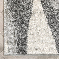 Pamplona Ivory & Grey Wavy Lines Abstract Geometric Pattern Area Rug