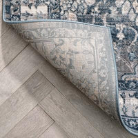 Vintage Oriental Floral Border Blue Soft Area Rug