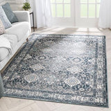 Vintage Oriental Floral Border Blue Soft Area Rug
