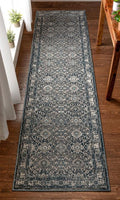Vintage Oriental Floral Border Blue Soft Area Rug