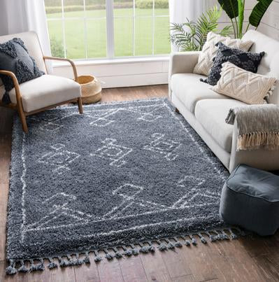 Tribal Diamond Pattern Blue Super Soft And Thick Shag Soft Area Rug