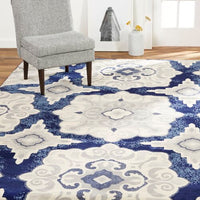 Geometric Navy Blue Gray Ivory Soft Area Rugs