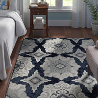 Geometric Navy Blue Gray Ivory Soft Area Rugs