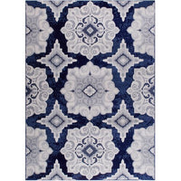 Geometric Navy Blue Gray Ivory Soft Area Rugs