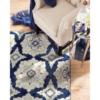 Geometric Navy Blue Gray Ivory Soft Area Rugs