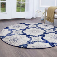 Geometric Navy Blue Gray Ivory Soft Area Rugs