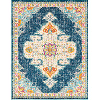 Vintage Medallion Navy Ivory Multi-color Area Rug