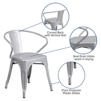 Commercial Grade Silver Metal Indoor-Outdoor Chair with Arms