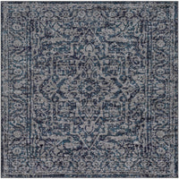Vintage Navy Blue Gray White Area Rug