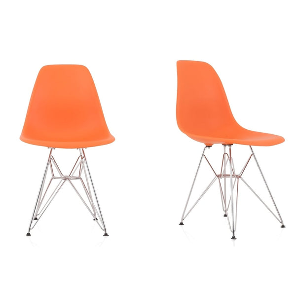 CozyBlock Set of 2 Molded Orange Plastic Dining Shell Chair with Steel Eiffel Legs