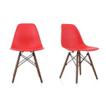 CozyBlock Set of 2 Molded Red Plastic Dining Shell Chair with Dark Walnut Wood Eiffel Legs