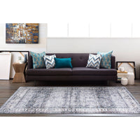 Distressed Transitional Border Machine Washable Area Rug