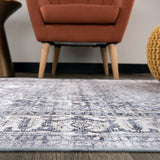 Distressed Transitional Border Machine Washable Area Rug