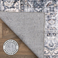 Distressed Transitional Border Machine Washable Area Rug