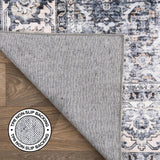 Distressed Transitional Border Machine Washable Area Rug