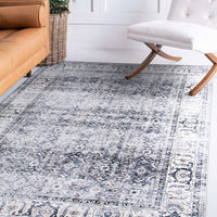 Distressed Transitional Border Machine Washable Area Rug