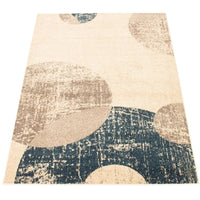 Circles Abstact Blue Ivory Casual Soft Rug
