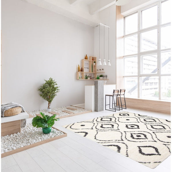 Ivory Dark Grey Modern & Contemporary Soft Shag Area Rug