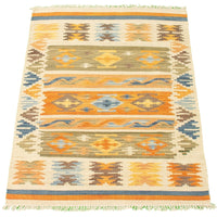 Flat-weave Anatolian Cream, Orange Wool Kilim