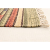 Flat-weave Bold and Colorful Cream, Olive Wool Kilim