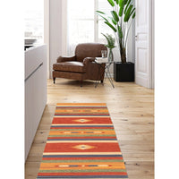 Flat-weave Bold and Colorful Orange, Red Wool Kilim