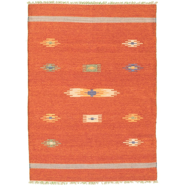 Flat-weave Bold and Colorful Red Wool Kilim