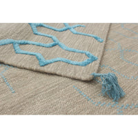 Flat-Weave Kalista Light Khaki, Blue Silk, Wool Kilim