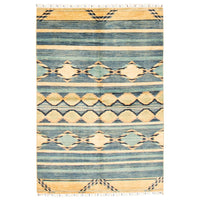 Hand-knotted Finest Dark Blue Wool Soft Rug