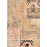 Hand-knotted Vintage Anatolia Patch Khaki Wool Soft Rug