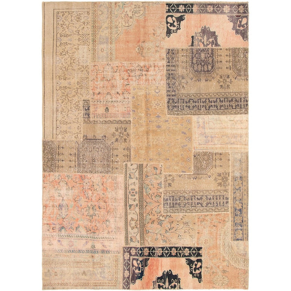 Hand-knotted Vintage Anatolia Patch Khaki Wool Soft Rug