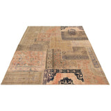 Hand-knotted Vintage Anatolia Patch Khaki Wool Soft Rug