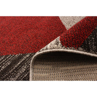 Grey Red Geometric Casual Soft Rug