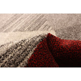 Grey Red Geometric Casual Soft Rug