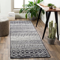 Distressed Geometric Black White Area Rug