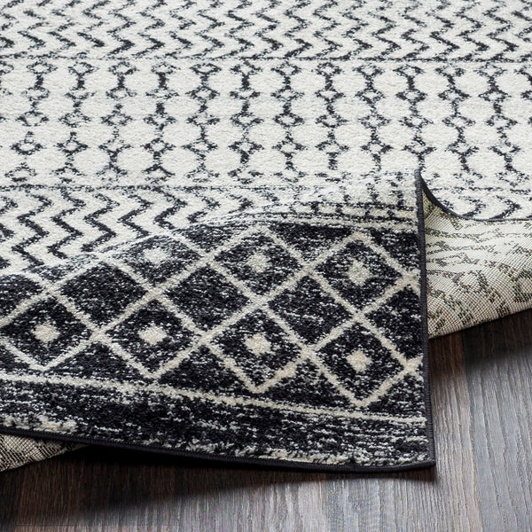 Bohemian Area Rug, Black and Cream White Geometric Runner Rug, 2 x