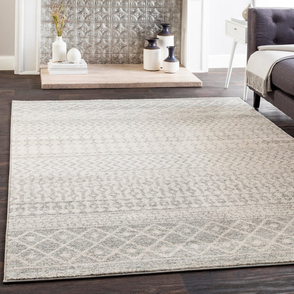 Distressed Geometric Ivory Gray Area Rug