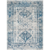 Distressed Persian Pattern Sky Blue Light Gray Soft Area Rug