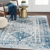 Distressed Persian Pattern Sky Blue Light Gray Soft Area Rug